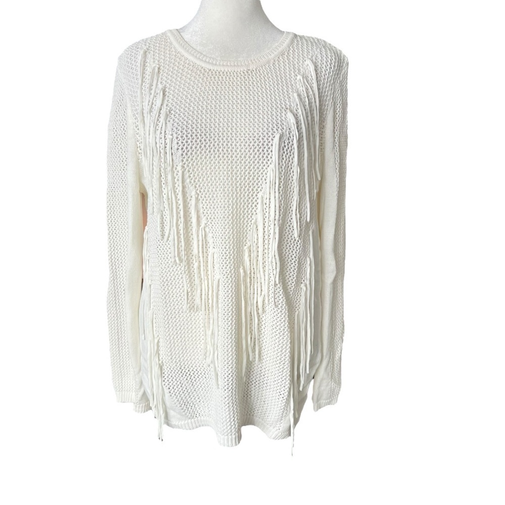 SANDRO Open Knit Fringe Sweater Sz L - Picture 3 of 9